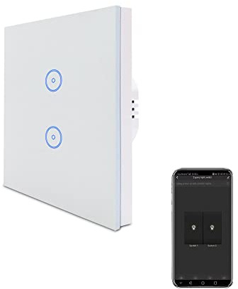Useelink WiFi Smart Switch, Smart Home Schalter mit Touchscreen, Smart Dimming LED Lichtschalter für Alexa, Timer Weiß, 2 Gang-1 Stück, Neutral Erforderlich