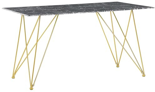 Beliani Esstisch Schwarz Gold 80 x 140 cm V-förmige Füße Sicherheitsglas Tischplatte Marmoroptik Rechteckig Modern Elegant Edel Glamourstil