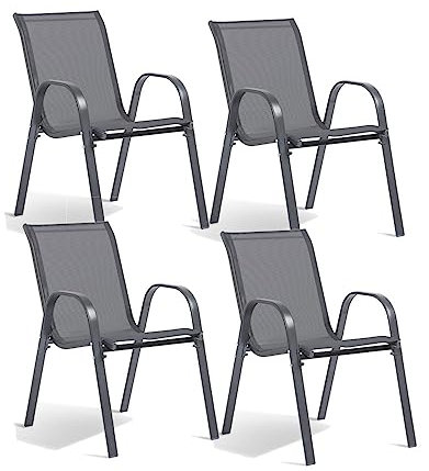 TERRE JARDIN - Sillas de jardín Textilene - 4 Unidades, tamaño 54,5x64x90 cm, Metal Reforzado, Color Gris Antracita, Sillas de terraza, Sillón apilable de Exterior