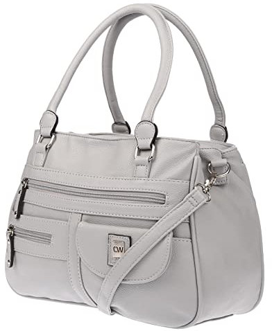 Christian Wippermann große Damen Umhängetasche Tasche Schultertasche in Leder Optik (Grey)