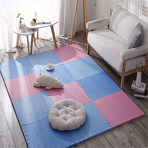 TONGQU Kinder Puzzle Spielmatten, 60 x 60 x 1,2 cm Große ineinandergreifende Bodenpuzzle Spielmatten mit Kanten für Kinderzimmer Wohnzimmer Fitnessstudio Schwimmbad,Light Blue + Blue + pink,8