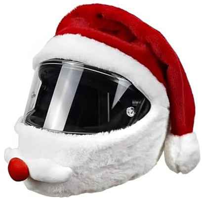 Christmas Hat Motorcycle Helmet Cover Santa Claus, Personalized Motorbike Helmet Cover Protection Cover, Funny Full Face Helmet for Motorcycle Helmets Christmas Party Decoration (Without Helmet)