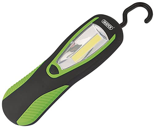 Draper 94520 COB LED Work Light with Magnetic Back and Hanging Hook, 3W, 200 Lumens, Green, 3 x AA Batteries Supplied