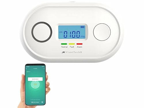 VisorTech WLAN CO Melder: WLAN-Kohlenmonoxid-Melder, LCD-Display, App, 85dB, gem. DIN EN 50291-1 (Kohlenmonoxidmelder WLAN, Kohlenmonoxidmesser, Rauchmelder)