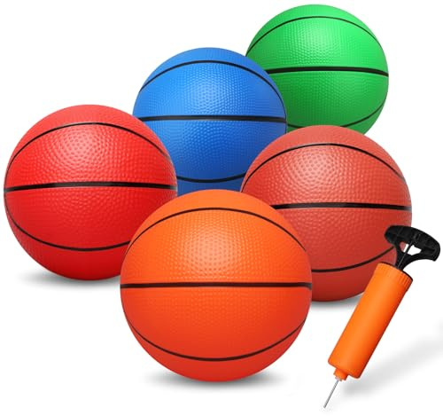 Dilabnda 16CM Rubber Basketball, Colorful Kids Mini Toy Basketball, Children's Rubber Basketball, Teenage Basketballs with Pump, Great Indoor Outdoor Fun Sports for Kids and Adults (5 Pack)