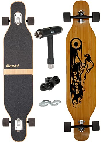 Camber Longboard con cuscinetti a sfera in ceramica Flex1 Drop Through Cruiser Freeride Pattinaggio completo con T-Tool