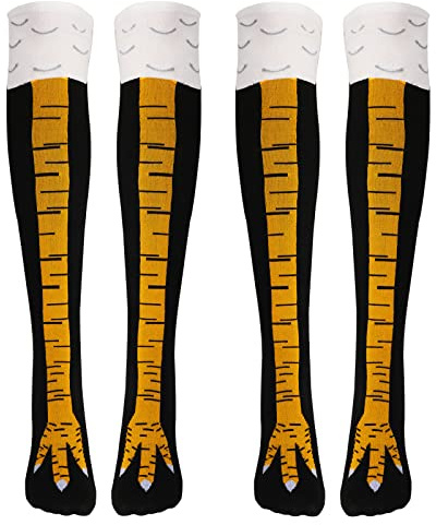 2 Paar, Neuheit Hühnerfüße Strümpfe, Lustige Verrückte Unisex Socken, Cartoon Hühner Strick Socken, Overknee Strümpfe Lange Kniestrümpfe, Cosplay Chicken Leg Socken für Halloween