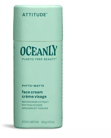 ATTITUDE Oceanly Face Cream Stick, EWG Verified, Plastic-free, Plant and Mineral-Based Ingredients, Vegan Skin Care Products, PHYTO MATTE, Unscented, 8.5 grams