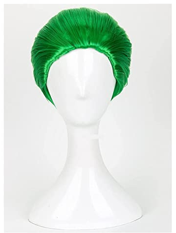 WELLHY Cosplay Perücke The Joker Cosplay Wig Short Green Slicked Back Hitzebeständige Kunsthaarperücke + Perückenkappe for Coser