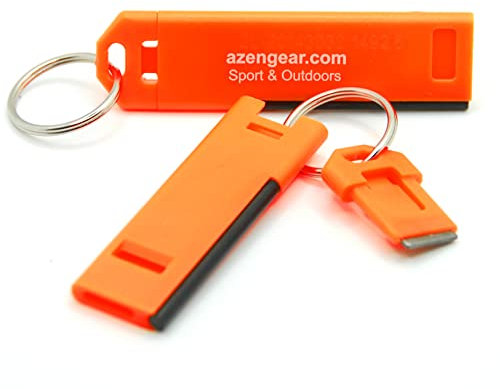 aZengear Survival Whistle with Flint Fire Starter Rod & Keyring - Loud, Pealess, Light, Thin, Waterproof - for Emergency, Hiking, Rescue, Safety, Dog Walking, EDC (Dark Orange)