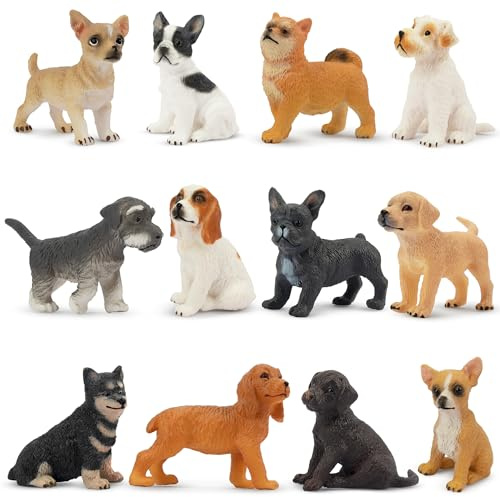toymany 12PCS Mini Dog Figurines Toy Set, Realistic Detailed Plastic Puppy Figures Playset, Hand Painted Dogs Animals Toy, Cake Toppers Easter Eggs Christmas Birthday Gift for Kids Toddlers | Plastic Hand Painted Dogs Animals Toy, Cake Toppers Easter Eggs Christmas Birthday Gift Party Favor for Kids Toddlers