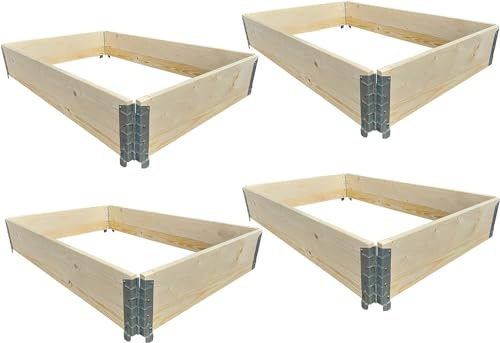 BURI 4X Hochbeet Palettenrahmen 120x80x20cm groß - Holzrahmen 20mm Wandstärke faltbar, steckbar, stapelbar - Profi Aufsatzrahmen ideal als Pflanzbeet Kräuterbeet Gemüsebeet