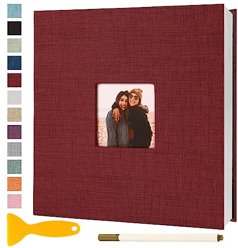 Fotoalbum Selbstklebend 28x27 Fotoalbum Zum Einkleben, 40 Seiten Rot | Groß Scrapbook Selbstgestalten Photo Album Fotobuch Baby Hochzeit Gästebuch Erinnerungsbuch Urlaub Briefmarkenalbum