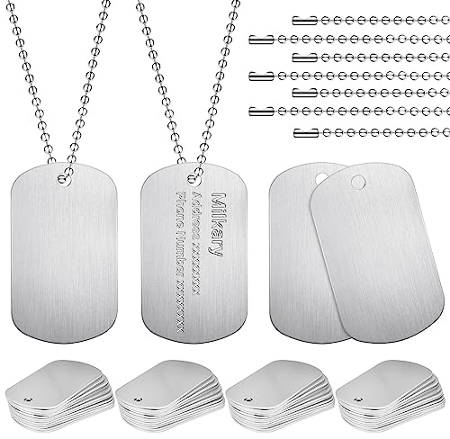 Milkary 100Pcs Military Dog Tags, Rectangle Blank Metal Stamping Tags Set Including 50Pcs Aluminum Blank Dog Tags 50Pcs Ball Steel Chains Personalized Pets Tags for DIY Decorative Craft (Sliver)