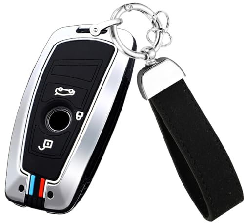 ontto Autoschlüssel Hülle Passt für BMW F20 F30 G20 F31 F34 F10 G30 F11 X3 F25 X4 I3 M3 M4 1er 3er 5er Schlüsselhülle Schutzhülle Metall Schlüsselanhänger Schlüssel Etui Cover Zubehör 3 Tasten-Silber