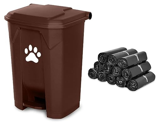 Dog Poop Trash Can For Outdoors Dog Waste Station With Lid Hands-free Pedal Dog Waste Container Removable Inner Bin Outdoor Garden Home Yard Kitchen With 180PCS Black Trash Bags B-15-BR-RB180