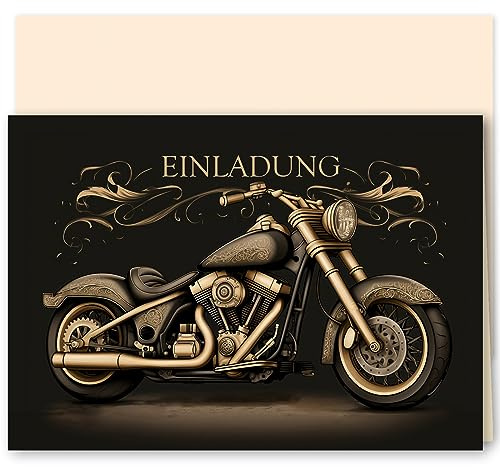 10 Einladungskarten Motorrad mit Umschlägen Klappkarten Männer Erwachsene Party Geburtstag Umschläge