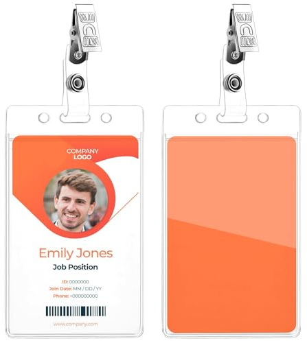 Amaxiu Clear ID Badge Holder with Metal Badge Clips, 2 Pack Soft Plastic Badge Card Sleeves Waterproof Credit Card Protector Transparent Name Card Case for Nurses Office School (Vertical)