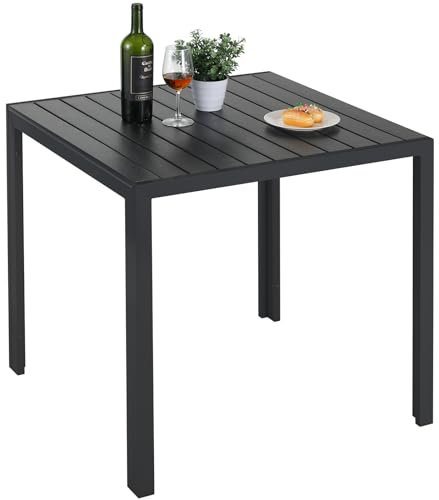 LIFERUN Gartentisch Aluminium, 75x75cm WPC Balkontisch Wetterfest, Quadratisch Terrassentisch, Esstisch Outdoor, Hitze- und Wetterbeständig, rutschfest-schwarz