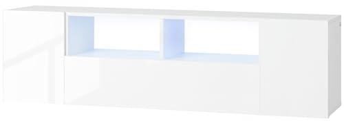 HOMCOM Meuble TV jusqu'à 60 Pouces 2 Étagères Placards 137x35x42cm Blanc