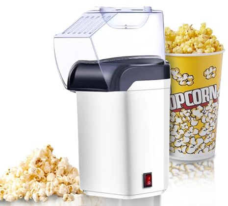 Popcornmaschine,Heißluft-Popcorn-Maker,1200W,Metallkörper,50-60HZ,Heißluft-Popcorn-Maschine, 2 Minuten schnelles,Fat Free,Oil-Free,Popcorn Maker für Zuhause,Für Fußballabend (Weiß)