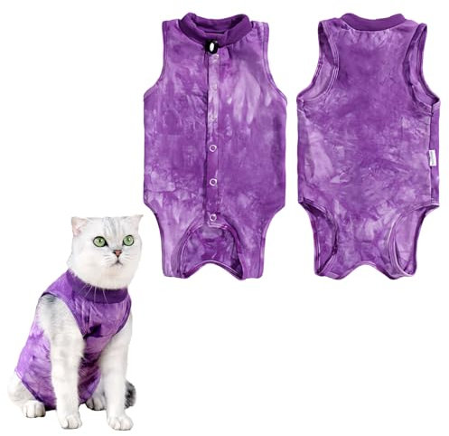Katzenbody Nach Op Kastration Katze, Cat Chirurgischer Erholungsanzug, Katzen Kleidung Anti-leckende, Recovery Suit Katze Medizinischer Katzenanzug, Kegel E Halsband Alternative (Lila, L)