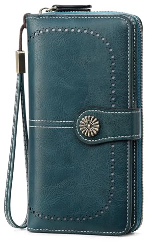 GOIACII Geldbörse Damen RFID Schutz Groß Leder Portmonee Gross für Frauen, Lang Geldbeutel Große Kapazität Portemonnaie Damen mit 13 Kartenfächer und Abnehmbarer Handschlaufe