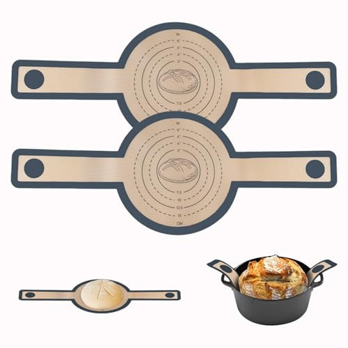 2 PCS Silicone Bread Sling for Dutch Oven, Non-Stick & Easy Clean Reusable Silicone Bread Baking Mat with Long Handles, Silicone Sourdough Baking Sling, Bread Sling Heat Resistant