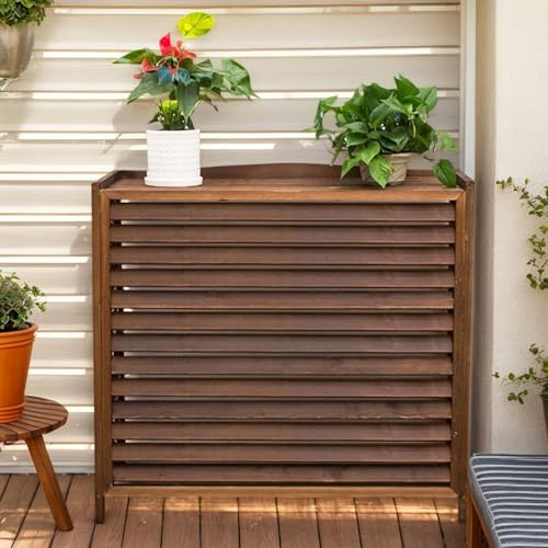 Couvre Climatiseur Bois Marron Cache Climatiseur Extérieur Bois Cache Pompe A Chaleur Pour Cacher Climatisation Résistance Aux Intempéries Housse Climatiseur Extérieur