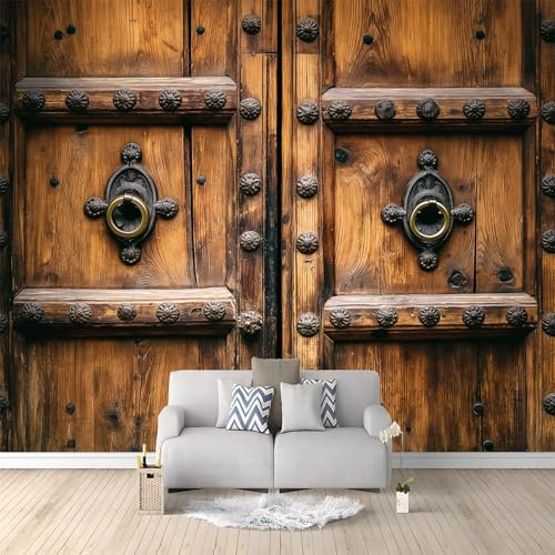 Style Ferme De Vieille Porte En Bois En Métal Papier peint intissé 200x140 cm Brun Décoration Murale Poster Tableaux Muraux Tapisserie Photo Effet 3D
