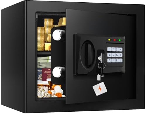 1.6 Cuft Fire proof Safes for HOME USE, Anti-Theft Digital Security Safety Box with Programmable Keypad and Spare Keys, Home Safes Fireproof Waterproof for Money Medicine Document Valuables