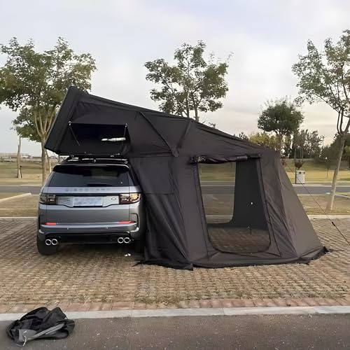 Dachzelt Autodachzelt Aluminium Case 2 Größen 5 Personen Grau Schwarz LED, Opt. Vorzelt oder Sonnensegel (Grau/Schwarz, 190x210x110cm, Dachzelt + Vorzelt)