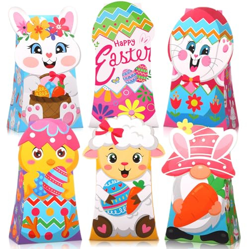 Cholemy 24 Pcs Easter Treat Boxes Bulk Cardboard Bunny Gifts Boxes 7 x 4 x 2 Inch Easter Party Favor Bags Rabbit Carrot Chick Theme Goodie Containers for Spring Party Stuffers Packing