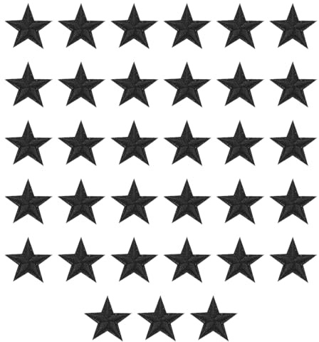 QUARKZMAN 33 Stück Sterne Patches zum Aufbügeln, 2.9cm Flicken zum Aufbügeln,Bestickte Aufnäher zum Bügelflicken für Hut Jacke Jeans Rucksäcke DIY Dekoration(Schwarz)