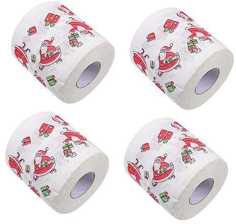 HAPINARY Weihnachtliches Toilettenpapier 4 Rollen Kreativ Bedruckt Doppel Lagig Holzfaser Spänefrei Für Festliche Partys Esstisch Zubehör