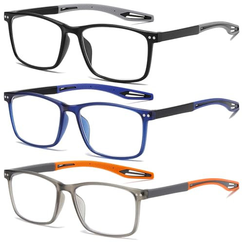 Fsread 3 Pack Lesebrille für Herren Sportlicher Stil Blaulichtblockierende Quadratische Rahmen Leichte Bequeme Lesehilfe +2.25