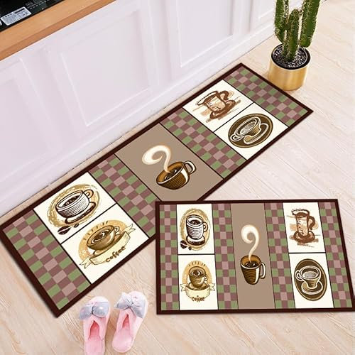 Küchenteppich 40X120Cm Braun Kaffee Teppich Küche Waschbar rutschfest Ölbeständig,Gummirücken PVC Küchenläufer,Bequemes Stehen,Für Esszimmer, Küche, Läufer Flur