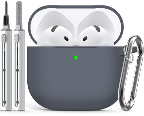 Inesore Compatible with Airpods 4 Cases Cover,Silicone Protective Case for Apple Airpods 4 Active Noise Cancellation, Support Wireless Charging and Front LED Visible, with Cleaner Pen, Grey