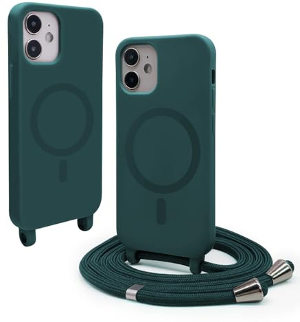 VAVAVOOMY Handyhülle iPhone 11, Silikon, magnetisch, kompatibel-MagSafe‑kompatibel, mit Seil‑Lanyard, stoßfest, kabelloses Laden, Kratzfest, inkl. Schutzglas & Kameraschutzfolie‑Rosa