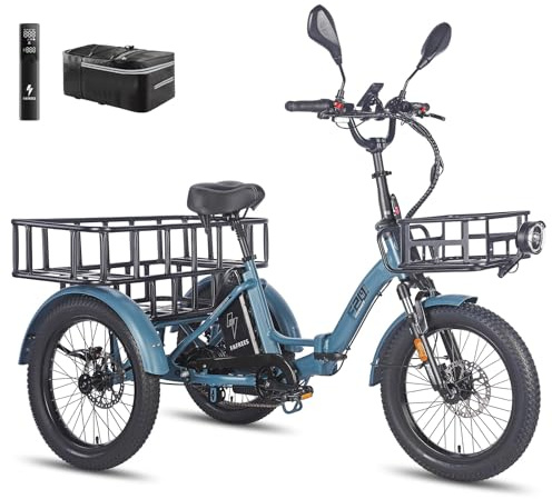 Fafrees F20 Mate, Ebike Dreirad für Erwachsene 48V 21Ah Akku, E Bike Klapprad 20 * 3.0 Zoll, 65N.m Elektro Dreirad Lasten für Senioren, Reichweite 85-130km
