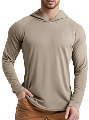 YOSUWOAI T-shirt anti-UV pour homme UPF 50+ - Protection solaire - À manches longues - Avec capuche - Séchage rapide - Pour la pêche, la randonnée, l'extérieur - Léger et respirant - Vêtement de sport