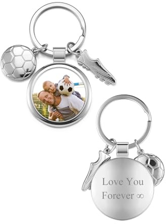 Jovivi Personalisierte Schlüsselanhänger mit Foto Bild Gravur Selbst Gestalten Fußball Baseball Anhänger Glücksbringer Personalisierte Geschenke für Fußballfans Baseballfans Sportfan (Fußball)