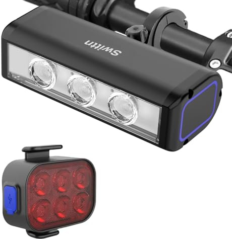 1500 Lumens Bike Lights for Night Riding,Runtime 10+ Hours,USB-C Rechargeable Bicycle Lights Front and Back,4+5 Light Modes,Easy to Install for Men Women Kids Road Cycling