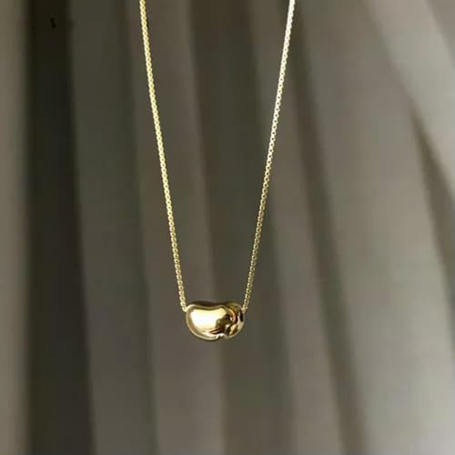 Collana da Donna in Acciaio Inossidabile Placcato Oro 18 carati con Ciondolo a Forma di Fagiolo di Acacia - Oro