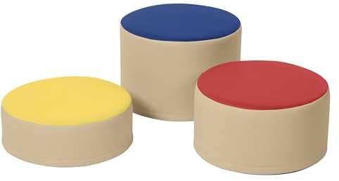 Back2School Express Round Two-Tone Ottomans, Flexible Seating, Assorted, 3-Piece