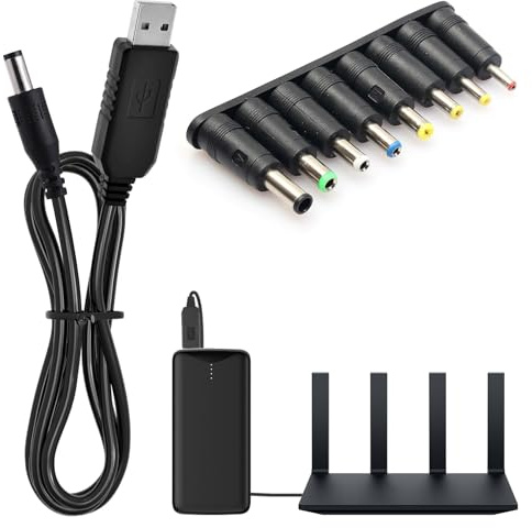 1M Universal DC Charger Cable 12V to USB to DC Cable DC to DC Charger 12V DC Charging Cable with 5.5x2.5mm 4.0x1.7mm 3.5x1.35mm 3.0x1.0mm 2.5x0.7mm Connectors for Laptops Router Bluetooth Speakers