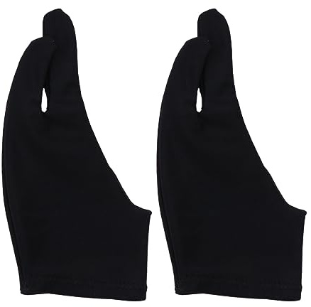 WATIIFUFU Two Finger Sketch Gloves 2pcs, Black L, Curved Artist Drawing Glove for Smudge Prevention, Suitable for Painting and Digital Sketching