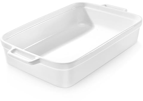 5.5 Quart Casserole Dish,Large Baking Dish Cookware,14.7x10 Inch Deep Lasagna Pan for Oven,Ceramic Bakeware for Baking, Easy to Clean,(White)