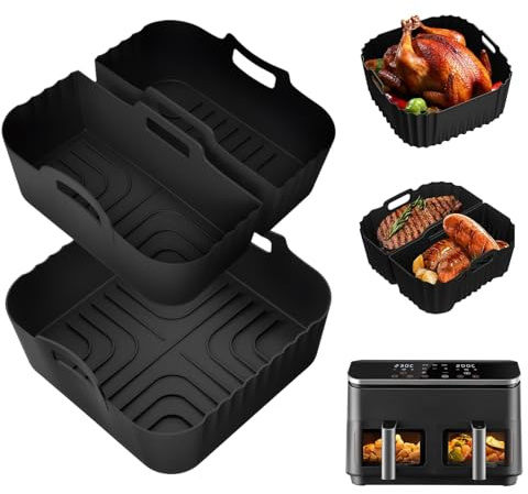 3 Pezzi Teglie Accessori per Friggitrice ad Aria, 23cm Teglia in Silicone per Air Fryer per 5,5L/6L/6,2L, Philips 2000 NA230, Russell Hobbs 8L, Riutilizzabile e lavabile in lavastoviglie