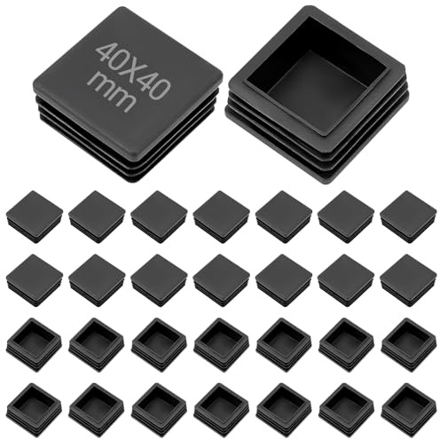 YFLeomry 30 Stück Quadratischer Endkappe Lamellenstopfen 40x40 mm Schwarz | Kunststoff Rohrstopfen, für Aluprofil, Vierkantrohr, zur Rohrabdeckung von Edelstahlrohr, Alurohr, Stuhlbeinkappen,Kappe